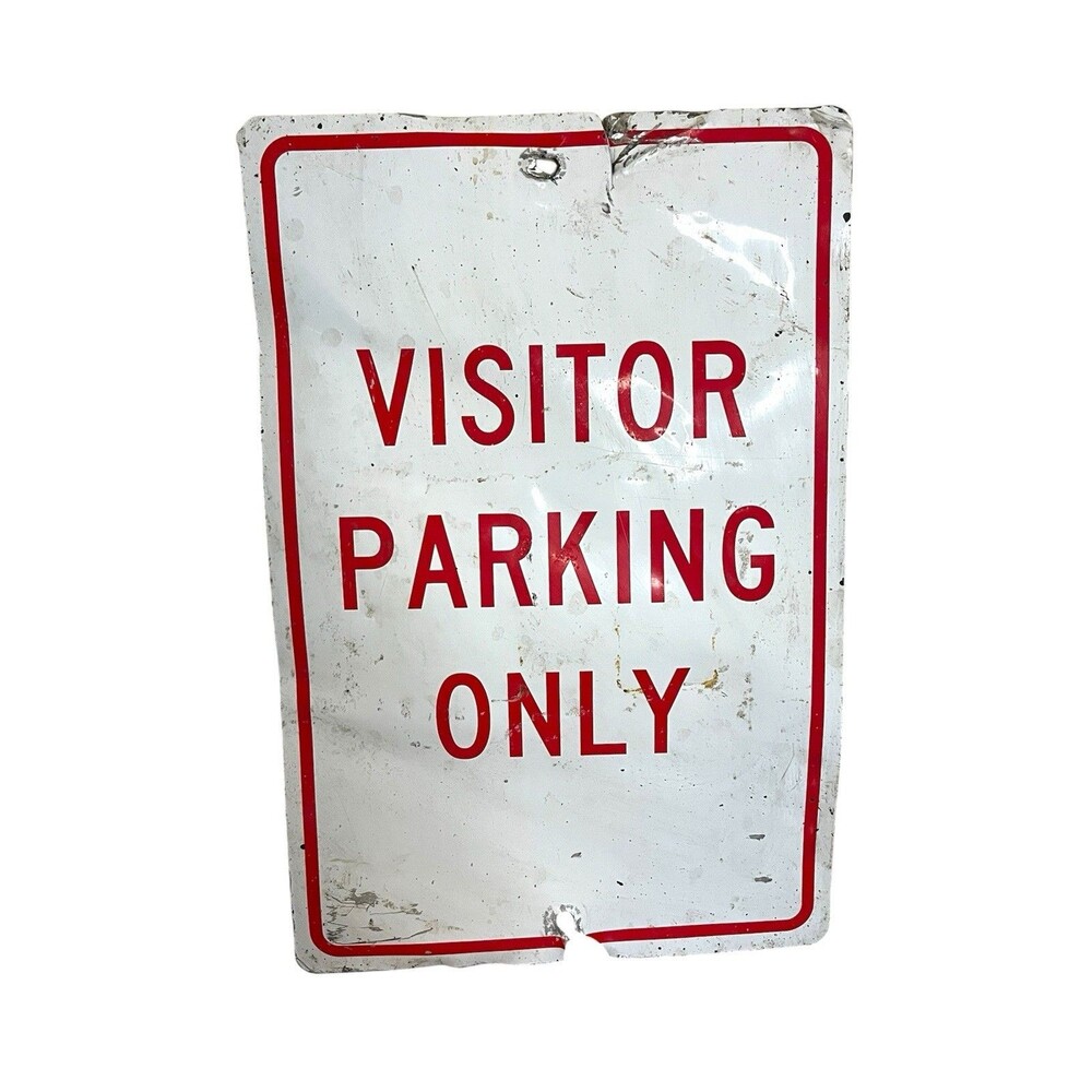 Visitor Parking Only Metal Sign Red White Industrial Garage Decor Distressed